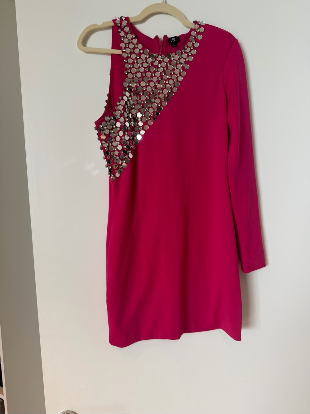 NBD Hot Pink One-Shoulder Dress with Sequin Detail